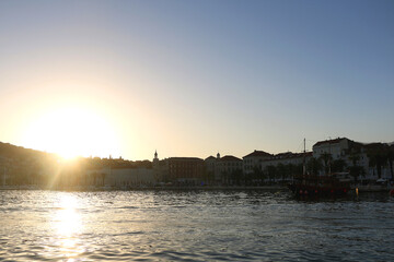 Beautiful sunset over the sea in Split, Croatia.