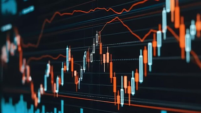 Realistic Stock Market Trading Candlestick Chart Analysis Orange Blue