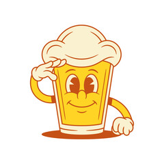 Smiling beer glass cartoon character army parade gesture vector flat illustration. Happy comic malt foamy alcohol beverage mascot soldier having fun positive emotion smiley