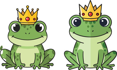 Obraz premium Two Cartoon Frogs Wearing Golden Crowns amphibian animal