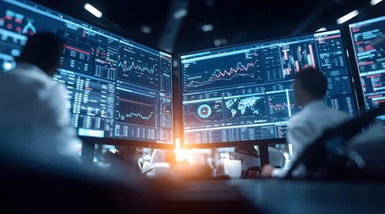 Futuristic trading data analytics dashboard for finance and stock market volatility technology buzz, trading desk financial market stock chart data - Powered by Adobe