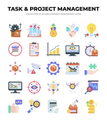25 Task & Project Management Icons. Flat Design