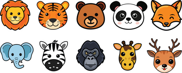 Birds and Animals Flat Icon Set &ndash; 10 Cute Wildlife, Farm, Sea, and Insect Icons