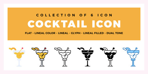 Cocktail Icon Set Flat. Lineal. Glyph. Dual Tone Styles