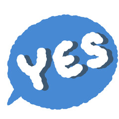 Cute Blue Speech Bubble with Yes Word Cartoon Style