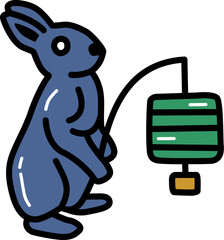 Rabbit hold paper lantern chinese culture line icon