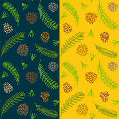 松ぼっくりと松の葉の和風年賀背景パターン