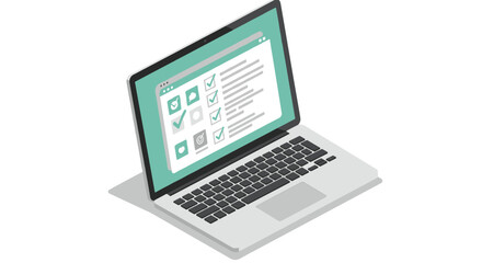 Isometric laptop with checklist display on screen for productivity