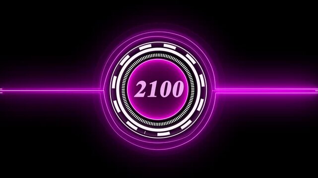 2100 text with screen effects of technological failures. Concept of counting years. Past year technology concept