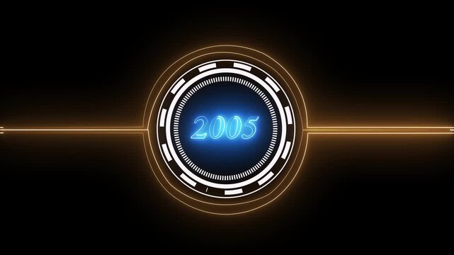 2005 text with screen effects of technological failures. Concept of counting years. Past year technology concept