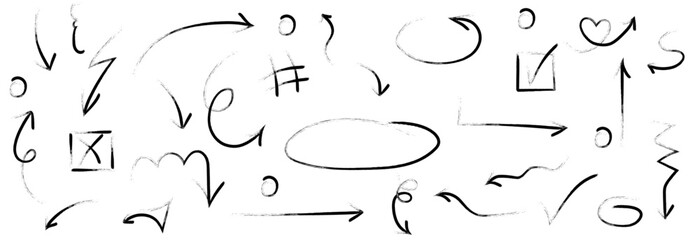 Hand drawn crayon doodles, scribbles and note elements,Vector doodle marker drawing. Hand drawn charcoal symbols for diagrams.