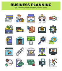 Collection of Business Planning Icons: 25 Essential Icons for Strategy and Finance