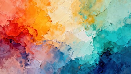 Fototapeta premium Vibrant, heavily textured abstract background displays a rich palette of warm and cool colors