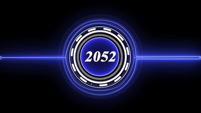 2052 text with screen effects of technological failures.Black Background Digital.