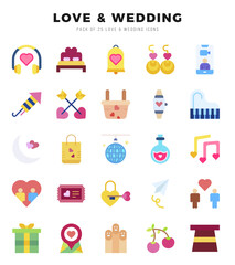 Set of Love & Wedding Icons. Simple line art style icons pack.