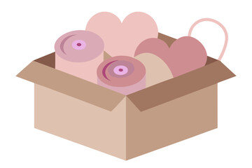 Box filled with hearts and pink objects