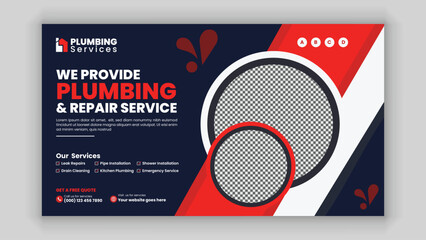 Plumbing and Handyman Services  Horizontal Banner Design for Social Media Post and Web Advertisement 