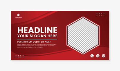 Simple wave design banner template red background