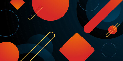 Abstract geometric dark background with orange shapes trendy pattern background. Cool banner concept.