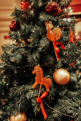 Sweet sugar candies hanging on the Christmas tree, creative decoration and festive details