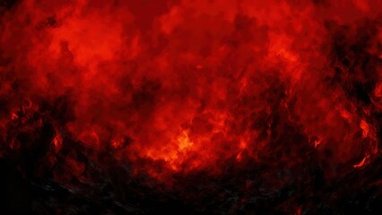 Intense, vibrant red and black smoke or fire turbulence fills the frame dramatically