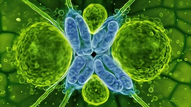 Microscopic Plant Cells Biological Illustration Green and Blue