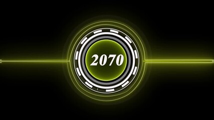 2070 text with screen effects of technological failures.Black Background Digital.