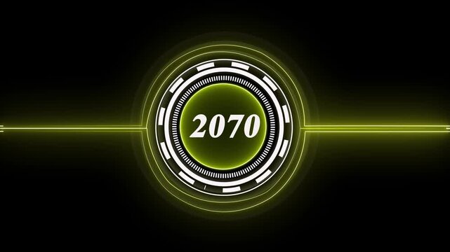 2070 text with screen effects of technological failures.Black Background Digital.