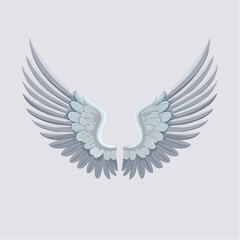 Elegant stylized illustration of symmetrical white angel wings on a neutral background