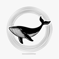 Elegant whale illustration within concentric circles design on a neutral background