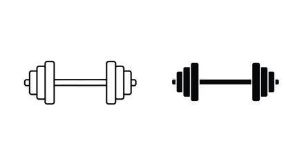 Black and white dumbbell icon illustrations in different styles shown here