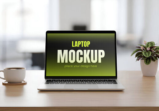 Laptop Screen with Coffee Cup Mockup