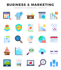 Set of Business & Marketing Icons. Simple Flat art style icons pack. Vector illustration.