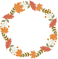 Decorative autumn wreaths with leaves and natural elements.