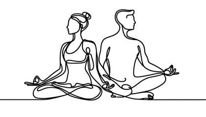 Simple one line drawing a man and woman doing yoga . Transparent background png file	