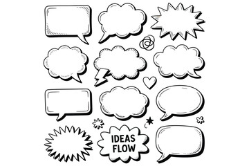 Fototapeta premium Hand drawn comic speech bubble set vector illustration for doodle chat, dialog cloud and text balloon design