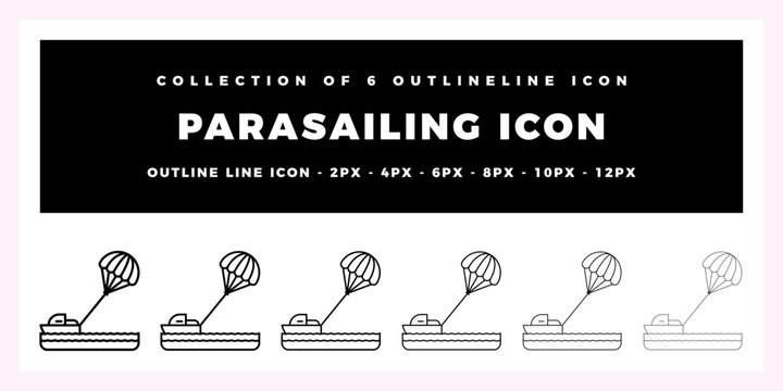 Parasailing Icon Set. Outline Line Icon Pack for Water Sports