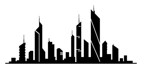 Minimalist Futuristic City Skyline, Clean Lines Vector Art, High Contrast White Background