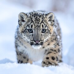 Naklejka premium Snow Leopard Cub in Winter