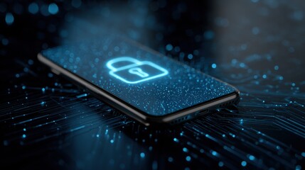 A smartphone with a digital lock symbol representing cybersecurity and protection against data breaches.