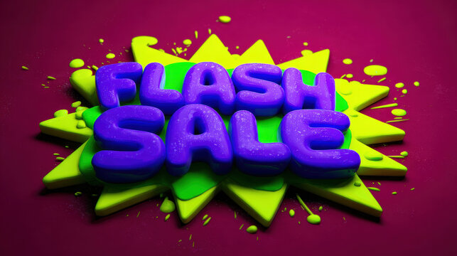 Flash sale promotion with vibrant 3D text on a colorful background. perfect for advertising special offers and limited-time deals.
