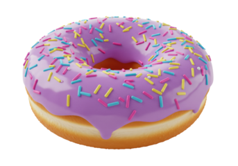 Purple frosted donut with sprinkles transparent background cutout png
