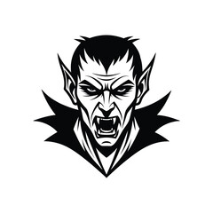 Obraz premium Vampire head vector illustration evil vampire with fangs silhouette dracula, monster, halloween character, horror