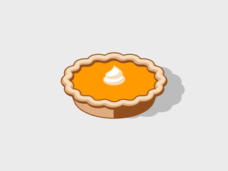 Pumpkin pie isometric vector illustration with shadow