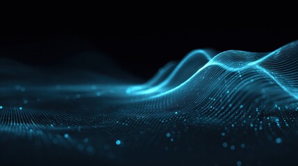 Abstract digital waves with glowing particles, representing technology and innovation in a futuristic style.