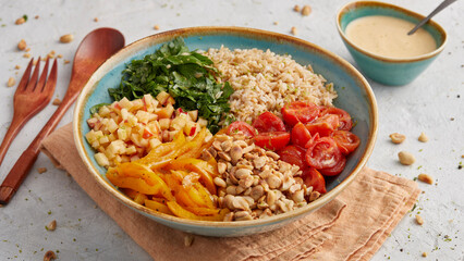 Buddha bowl with rice and bell pepper