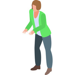 Isometric Illustration of a Person in Casual Attire with Green Jacket and Blue Pants Isolated on White Background