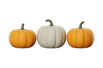 Obraz premium Three pumpkins in varying shades of orange and white, evoke autumn harvest and seasonal decorations.