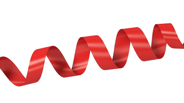 A vibrant red ribbon gracefully twists and curves, conveying celebration and a sense of movement.