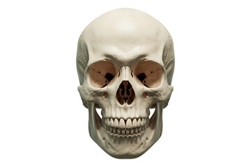 Fototapeta premium Detailed human skull, stark white against a clean background, representing mortality and skeletal anatomy.